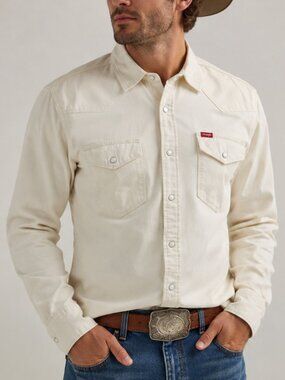 Wrangler Western Pearl Snap Shirt Men’s Off White Cream Long Sleeve Size M